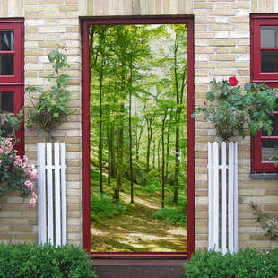 饰 卧室客厅现代装 绿树林 墙贴 巨创货源PVC贴纸3D自粘门贴