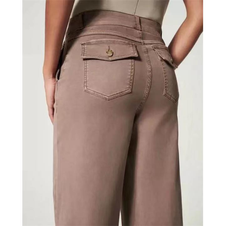 Fashionable pants suit fit flared slim drapey versatile for