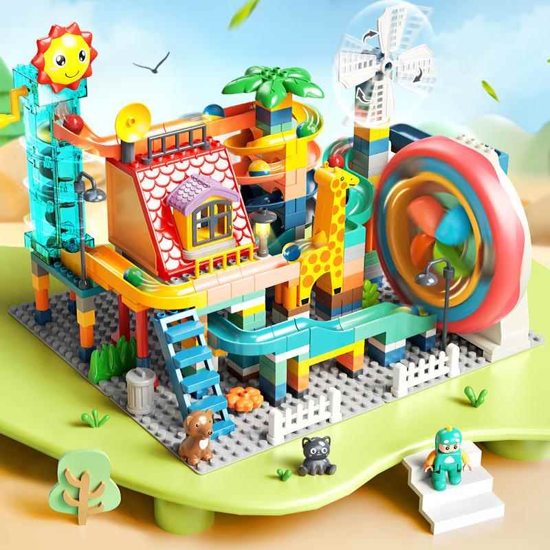 费乐大颗粒儿童拼装益智电动风车圆盘缤纷丛林小屋轨道滑道积木