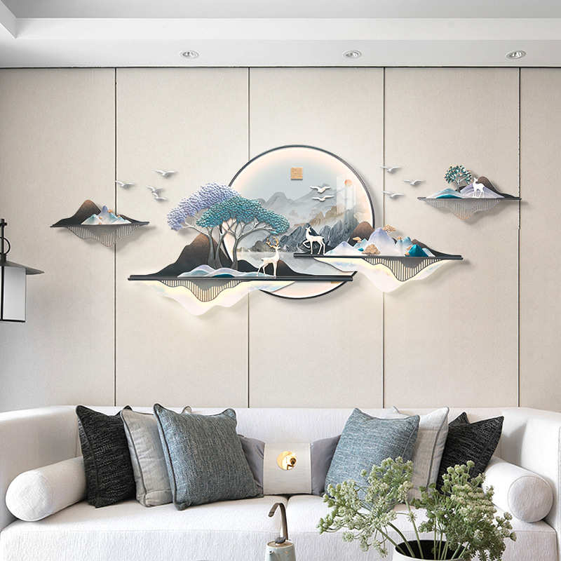 福雕家饰新中式客厅装饰画3d浮雕沙发背景墙轻奢高档大气办公室