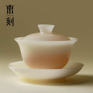 束刻高颜值冰种玉瓷三才盖碗家用功夫茶具精致大容量不烫手泡茶碗