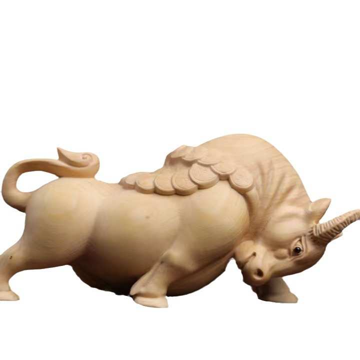 小叶黄杨根雕木雕铜钱牛生肖手把件动物文玩摆件木质工艺品