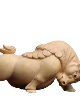 小叶黄杨根雕木雕铜钱牛生肖手把件动物文玩摆件木质工艺品