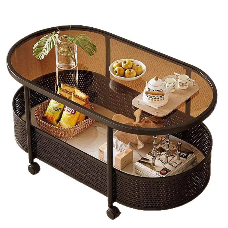 可移动小推车家用床头侧边柜双层小桌子小户型沙发边几玻璃茶几