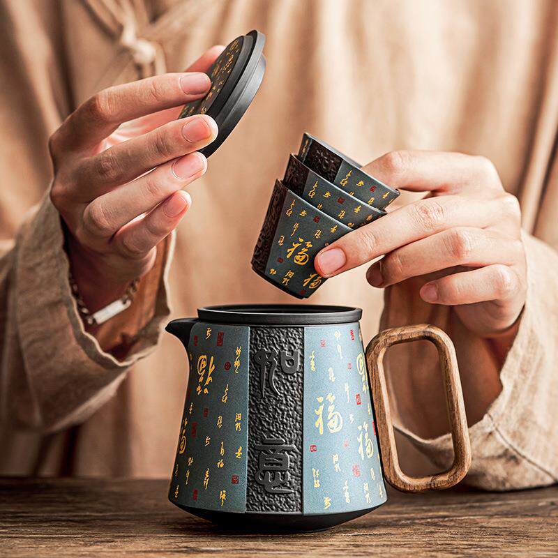 玻璃便携式旅行茶具套装快客杯户外旅游随身茶壶茶杯一壶三杯