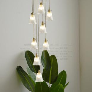 现代黄铜公寓loft复式 楼大吊灯别墅挑空客厅长吊灯旋转楼梯间吊灯