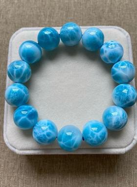 天然海纹石单圈手链龟背纹大颗粒男女款拉利玛圆珠手串规格15.4mm