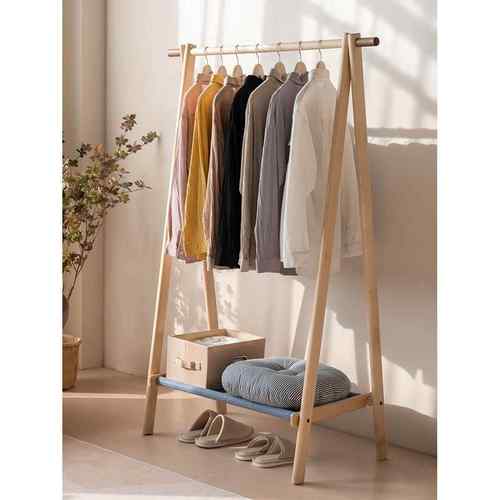 新款实挂衣挂架房间原木木质服架子家用折叠收纳晾衣架落地卧室衣