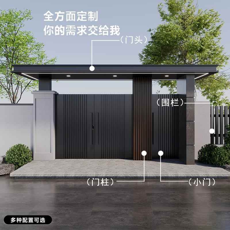 农村庭院大门院子别墅门铝合金不锈钢铁艺单双开子母折叠平移大门