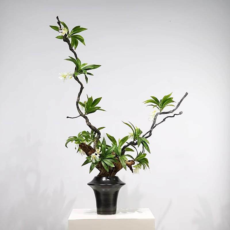 新中式创意仿真枯枝绿植盆景花艺样板房酒店茶室花架造景装饰摆件