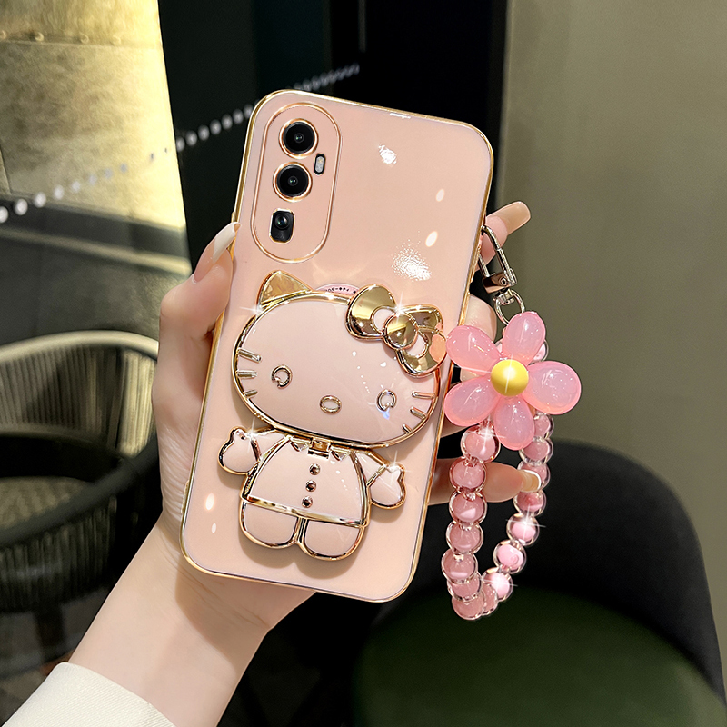 适用oppoReno10手机壳女款reno10pro+可爱猫咪reno9补妆镜支架ren