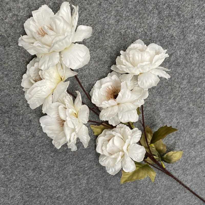 6头白茸牡丹仿真假花餐厅客厅干花花束摆饰花瓶装饰插花花艺