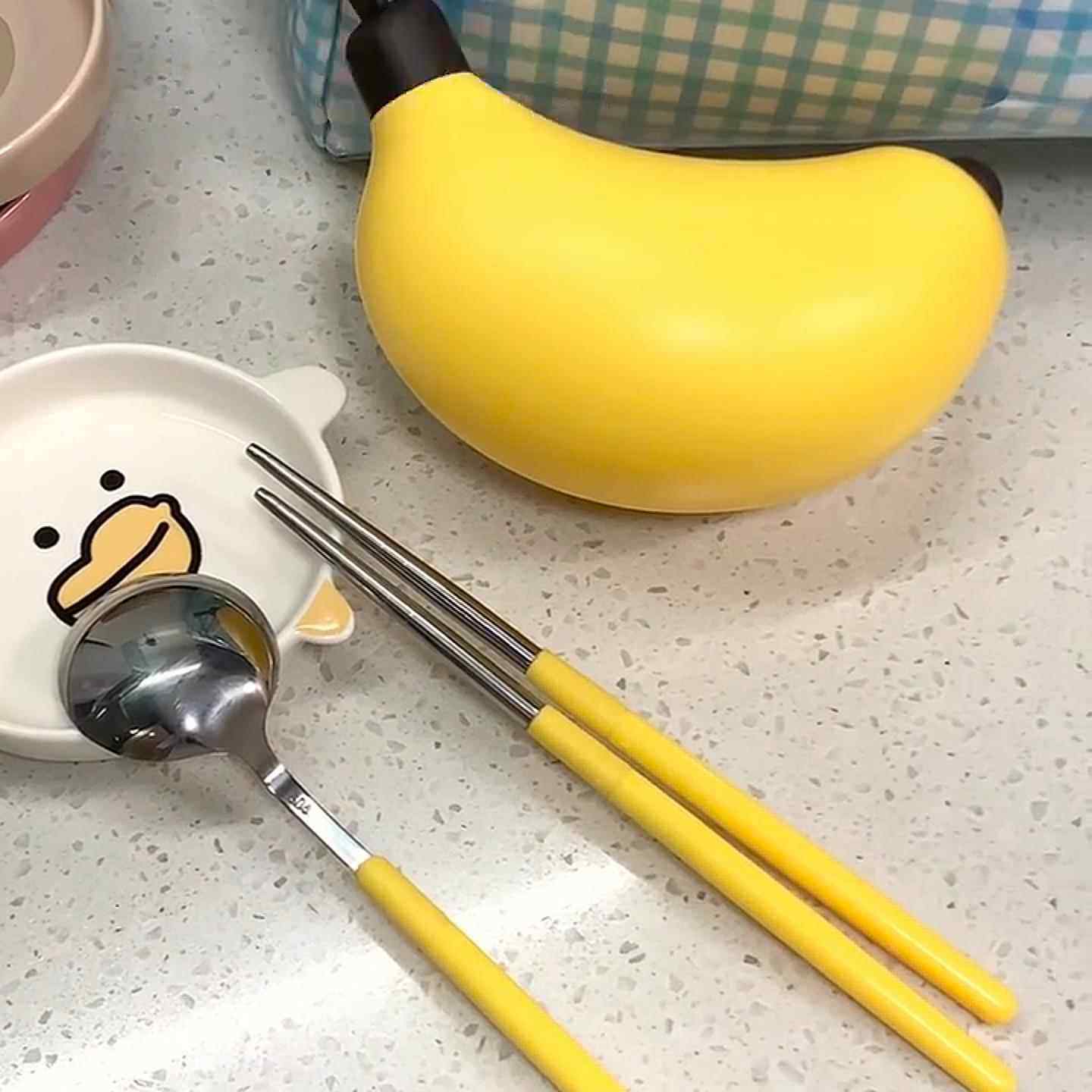 【家居好物】一人食香蕉餐具筷子勺子套装收纳盒上班族折叠餐具盒,餐饮具,便携/折叠餐具,淘宝优惠券,粉丝福利购,淘宝优惠卷