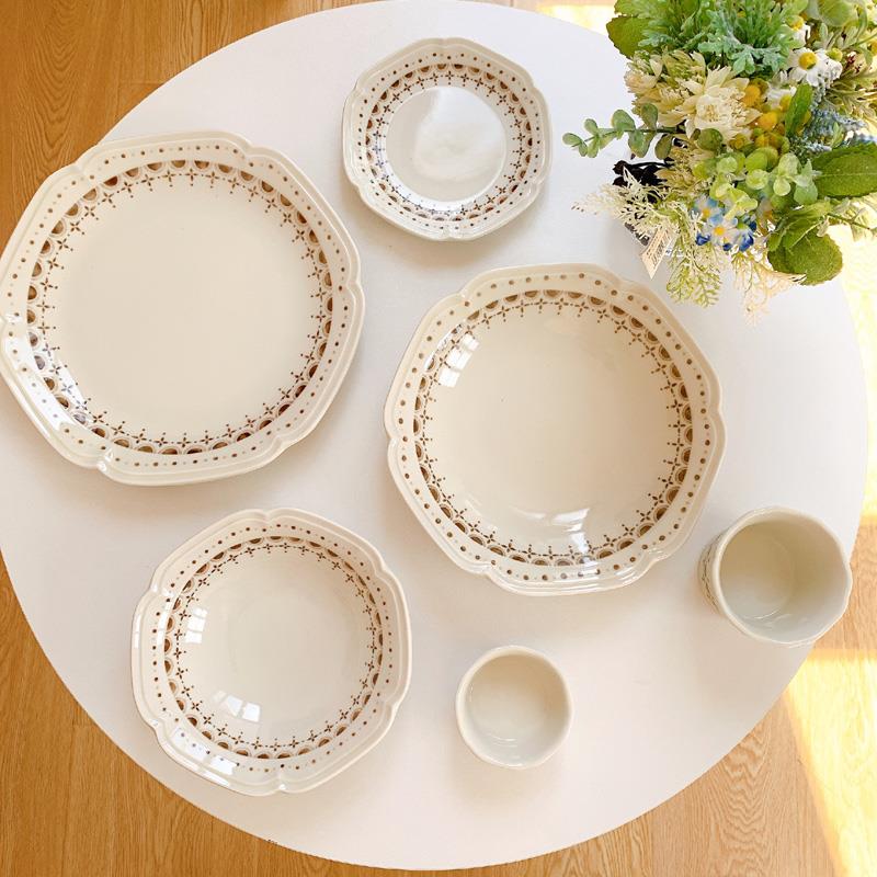 迎春特价日本进口美浓烧花纹描边陶瓷餐盘家用菜盘钵咖喱盘甜品碟