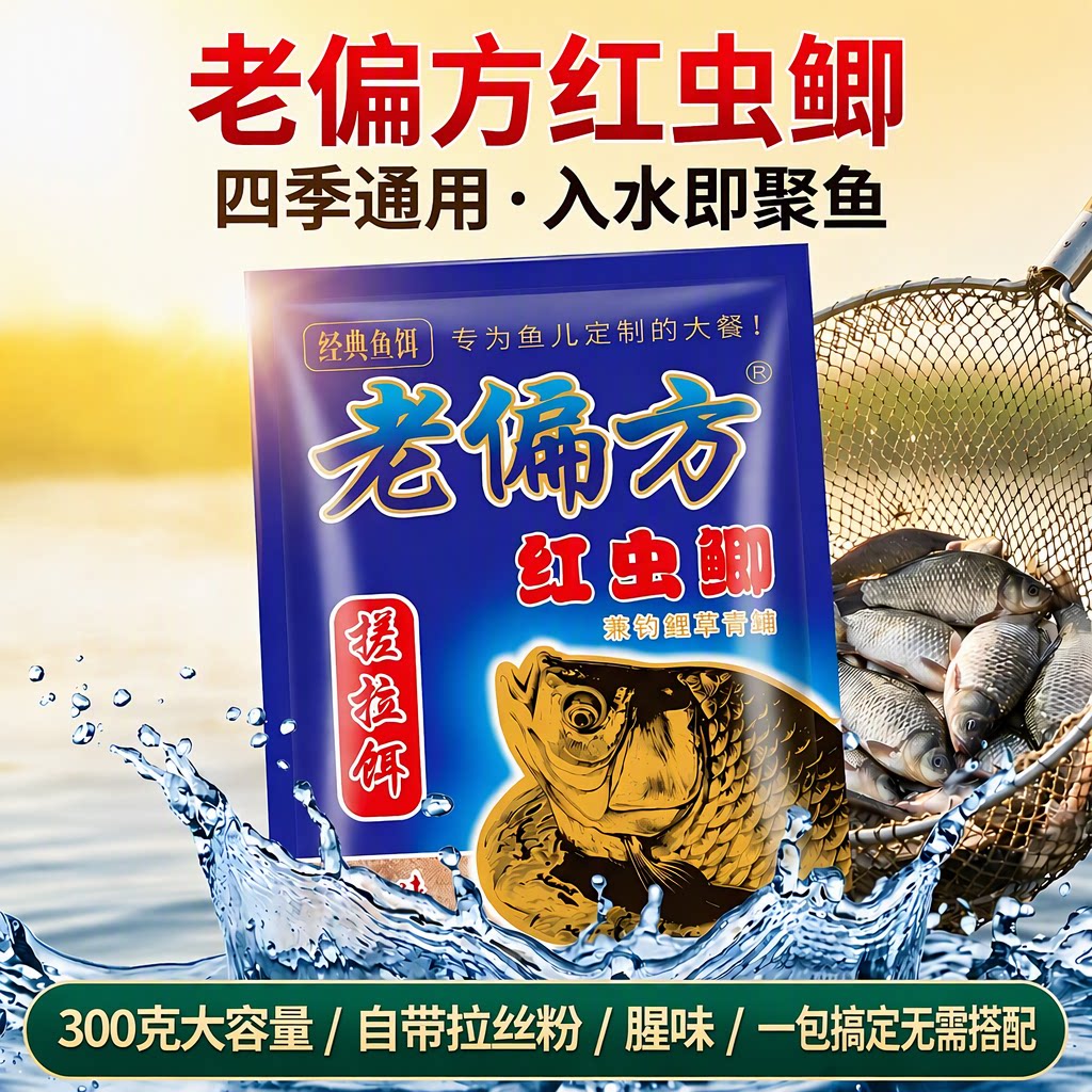 老偏方红虫鲫搓拉饵腥味野钓兼钓鲤草青鳊自带拉丝粉四季通用300g