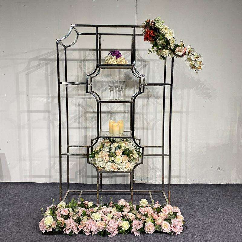 工厂婚庆婚礼道具电镀金色花架舞台架子室内不锈钢舞台装饰