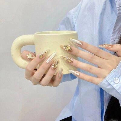 Handmade Fake Nails with Glitter Decor Sweet & Charming