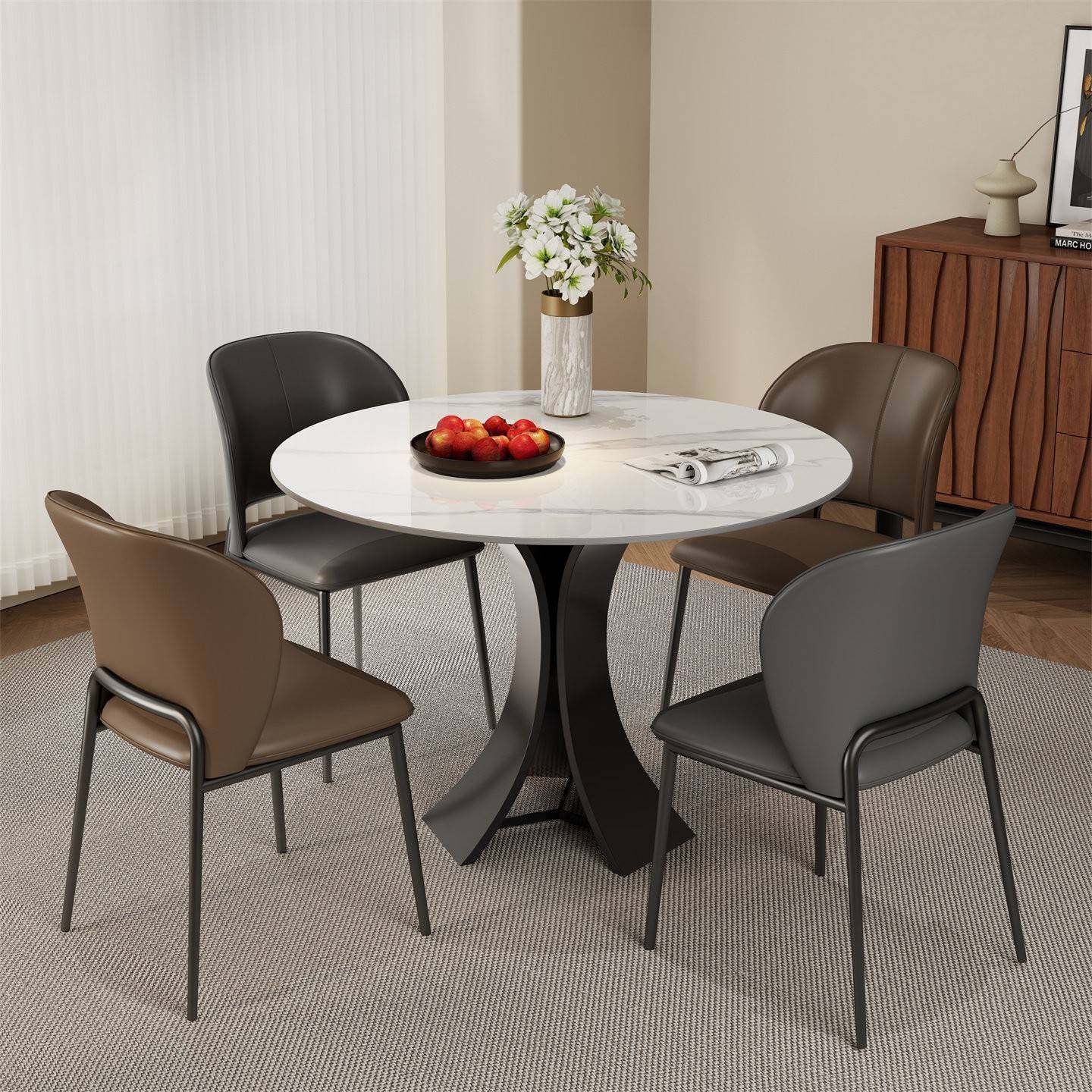 岩板餐桌椅组合家用小户型圆形饭桌现代简约高级感洽谈餐桌椅组合,住宅家具,岩板餐桌,淘宝优惠券,粉丝福利购,淘宝优惠卷