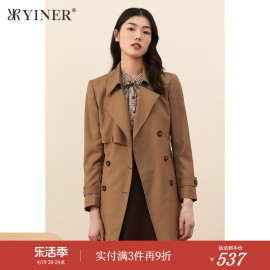 YINER音儿女装秋季中长款含羊毛西装领风衣外套