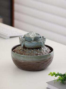 八方型来财公风水轮流水摆ZVY件循水环水景喷泉办桌面小风水球流