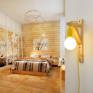 插电墙灯卧室床头个性走廊楼梯实木艺led节能带外线插头挂墙壁灯