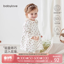 babylove婴儿连衣裙纯棉春秋款女宝宝，裙子洋气公主，裙外出弄花点点