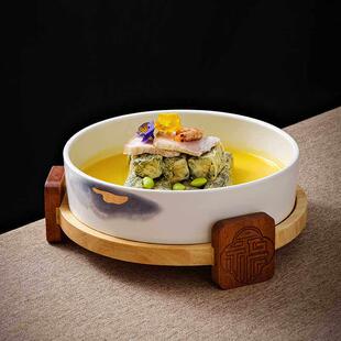 酒店腌鱼盆、创意蔬菜碗、毛肚盘、私人厨房木底特色菜盘、安徽菜