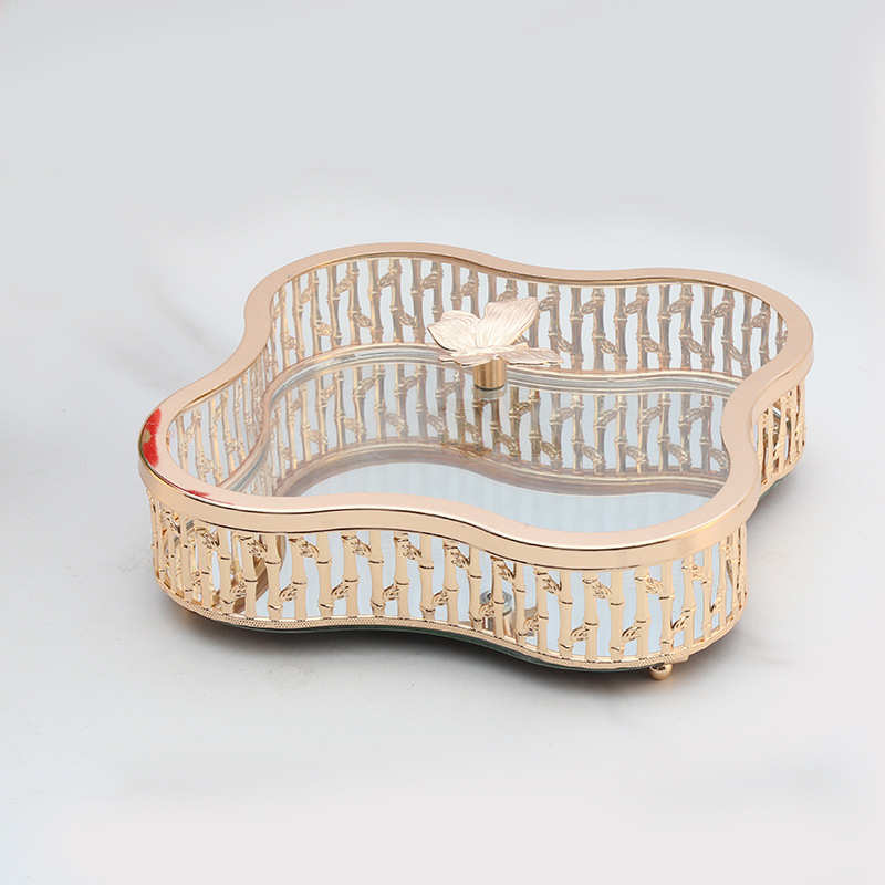 厂家圆形创意镜面玻璃托盘水果盘轻奢客厅家用高级零食果盘三件套