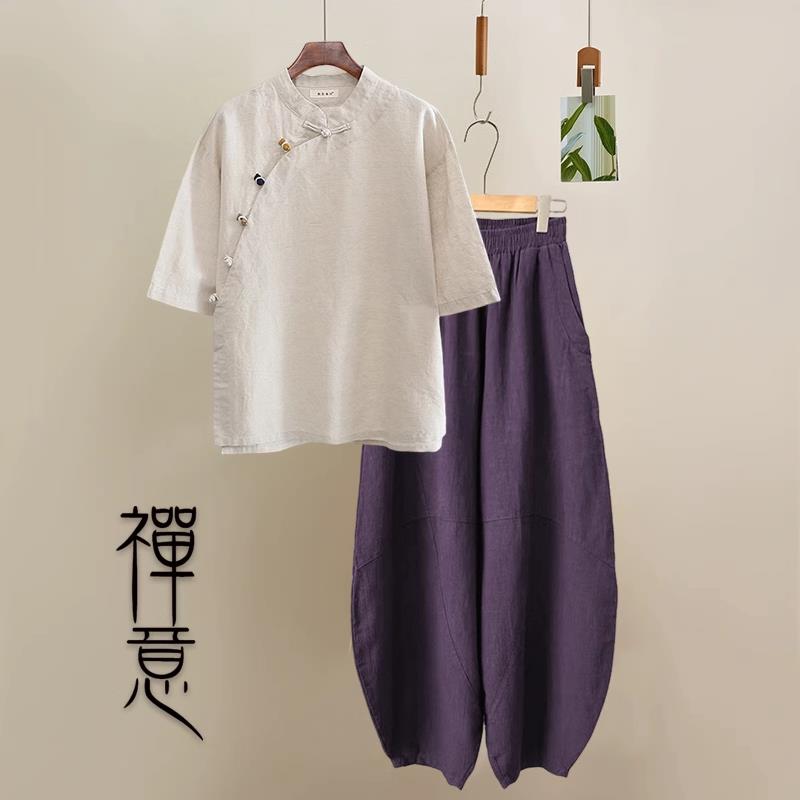 改良版太极服中式偏襟唐装中国风麻套装太乙游龙拳八段锦练功服