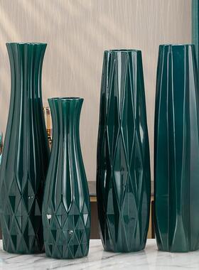 60Y6598503cm绿色大瓶客厅落花陶饰瓷花瓶地祖母绿装简约居家可装