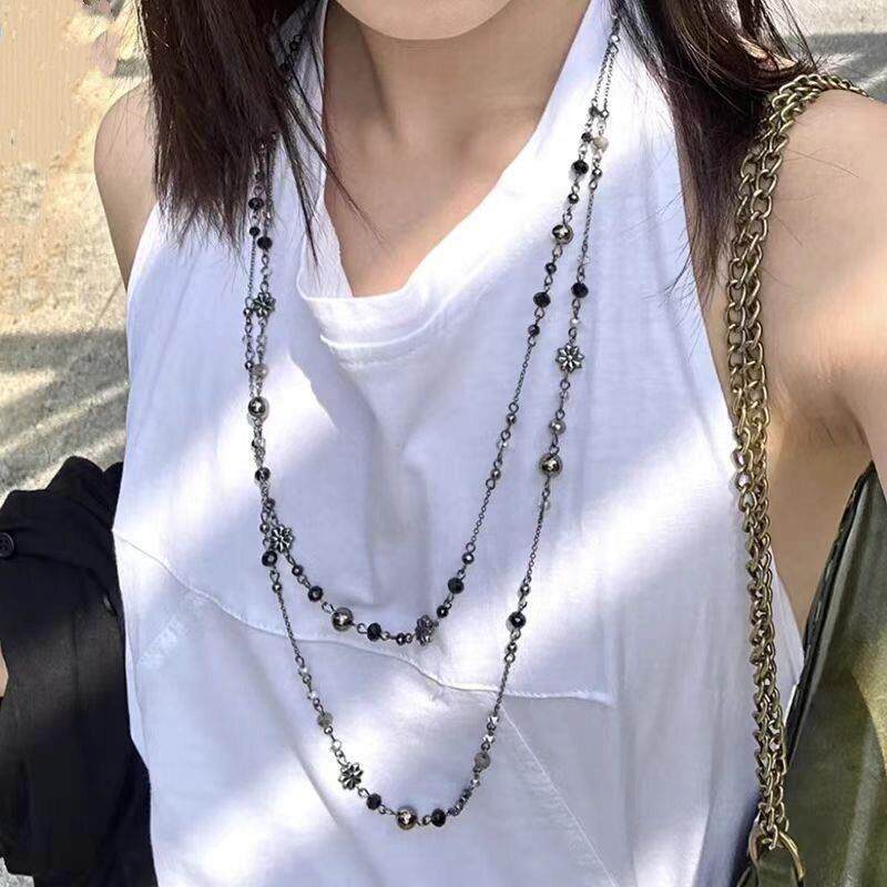 复古辣妹做旧长款层叠项链西米亚级民族串珠毛衣锁骨链小众配饰