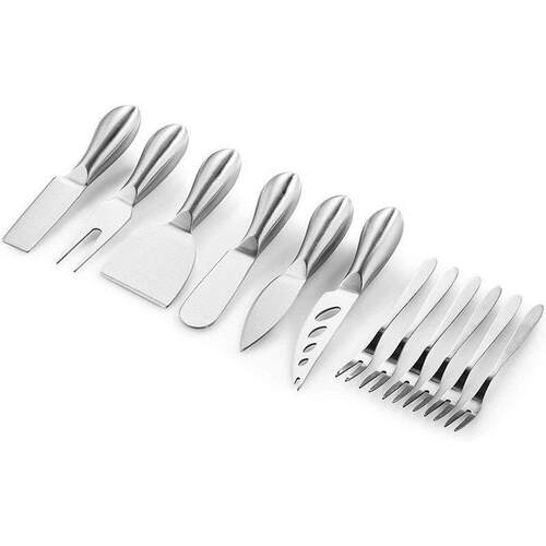 新款直销工厂竹木岩板芝士板套装含六把不锈钢刀子和叉子 厨房菜