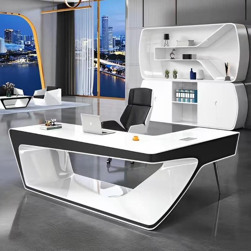 转角办公桌简约现代时尚经理办公桌科技感设计师烤漆总裁桌老板桌
