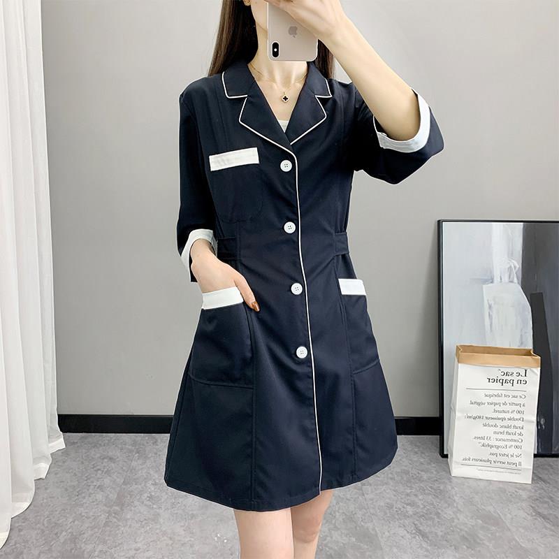 美容院工作服女医美容师纹绣白大褂韩式夏季薄款护士长中短袖定制图片