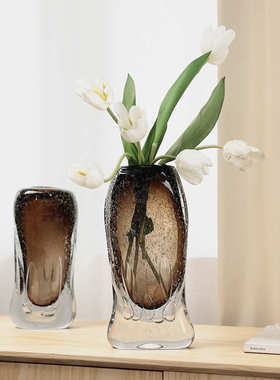 现代轻奢咖色加厚高级感琉璃气泡花瓶样板间售楼处客厅装饰摆件