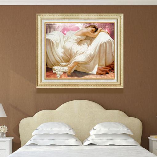 简约欧式壁画有框画卧室床头玄关墙画宾馆客房酒店睡美人挂画油画