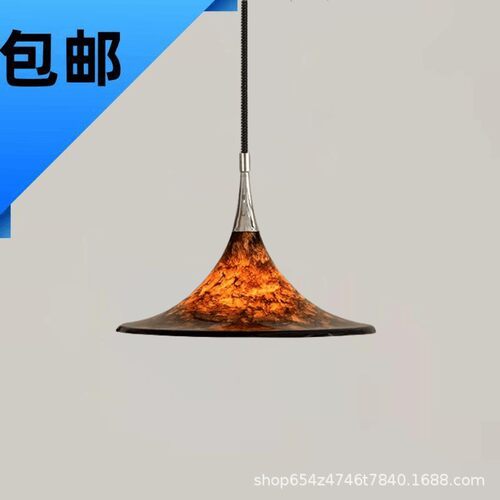中古餐厅吊灯可升降复古彩绘客厅岛台书房主灯设计伸缩喇叭灯