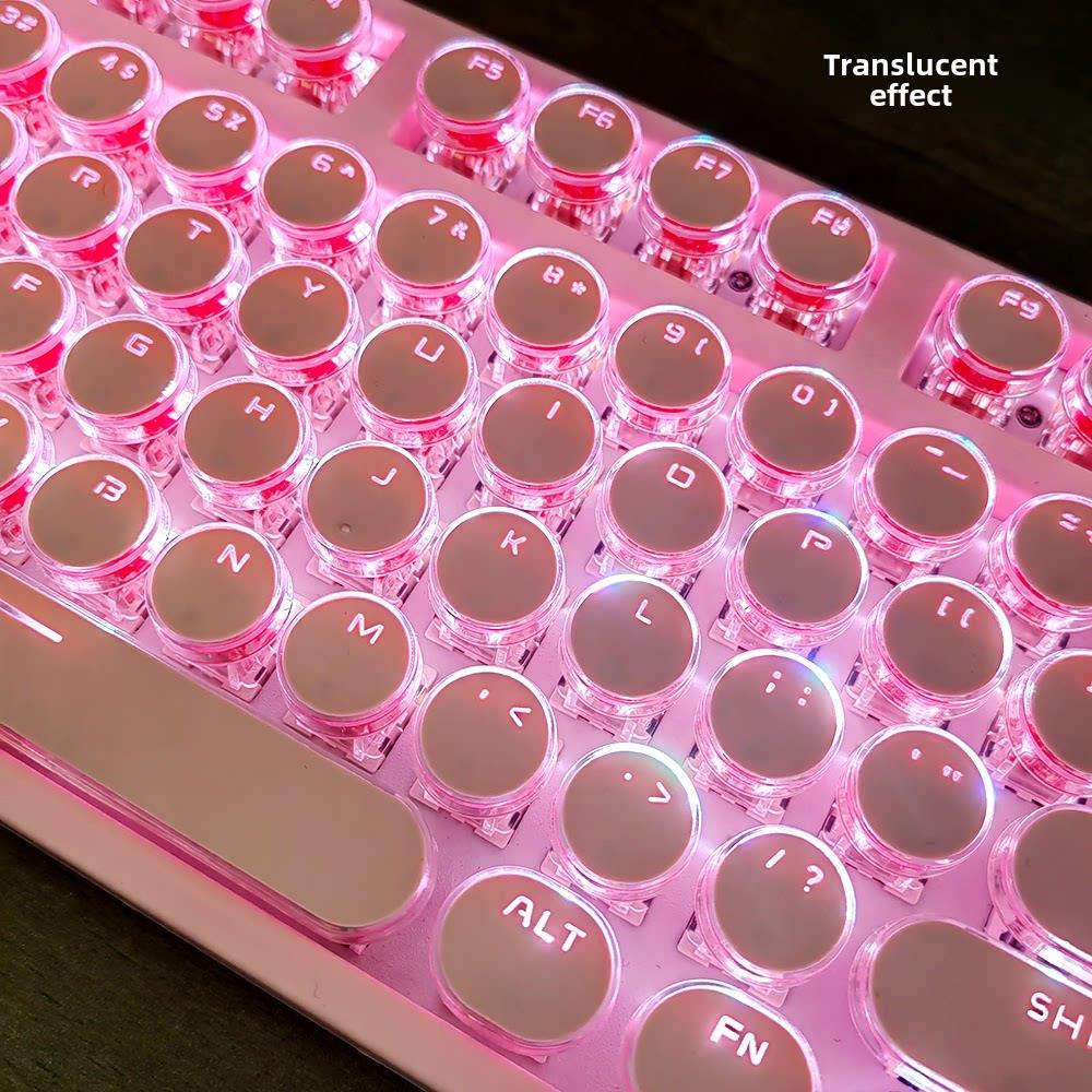 三模机械键盘红轴朋克粉红圆水晶机械键盘盖87/104/108紫色光透射
