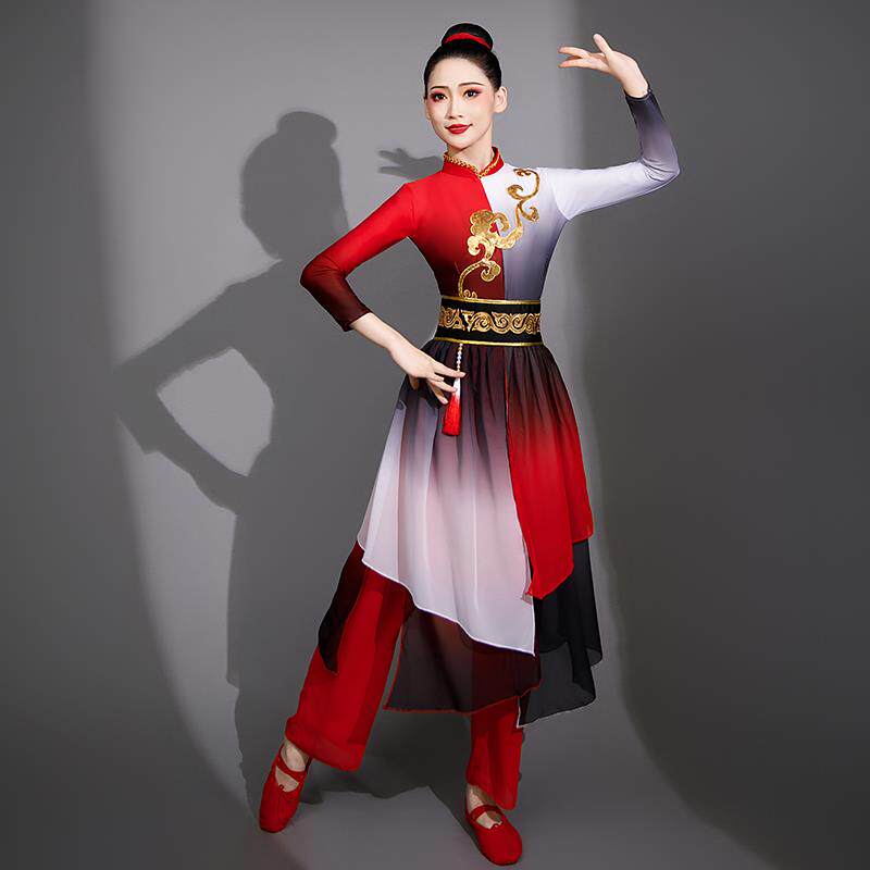 正品水墨古典舞蹈演女出服飘逸中国腰鼓秧歌服打鼓表演风装成服人