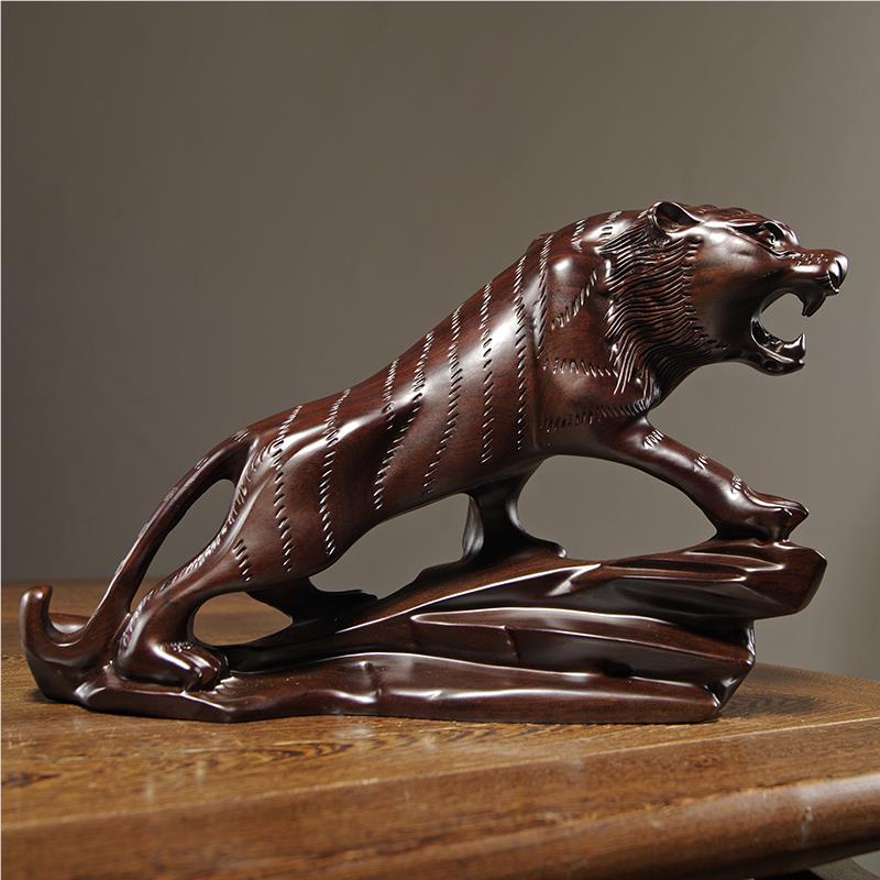 工生黑檀木雕老虎摆件实木质三装合十二肖虎艺品红GG91木家居客厅