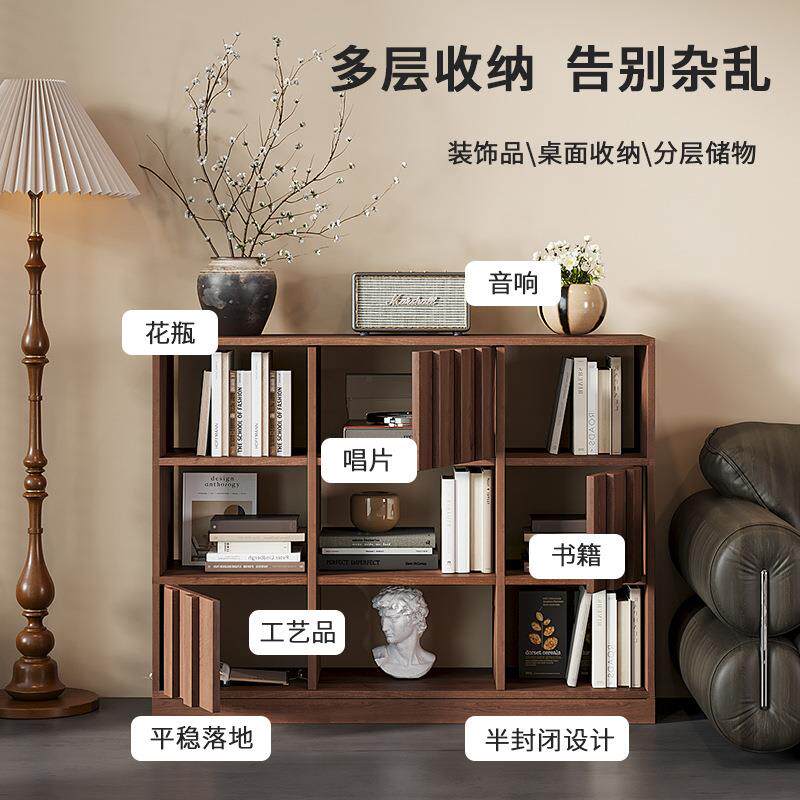 新中式实木书柜客厅展示柜沙发边柜现代简约收纳柜矮柜书橱落地柜