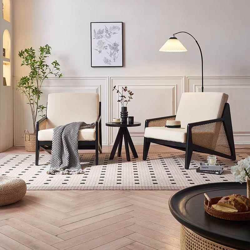 洽谈会客三件套北欧藤编实木沙发椅客厅简约黑色高级白蜡木休闲椅