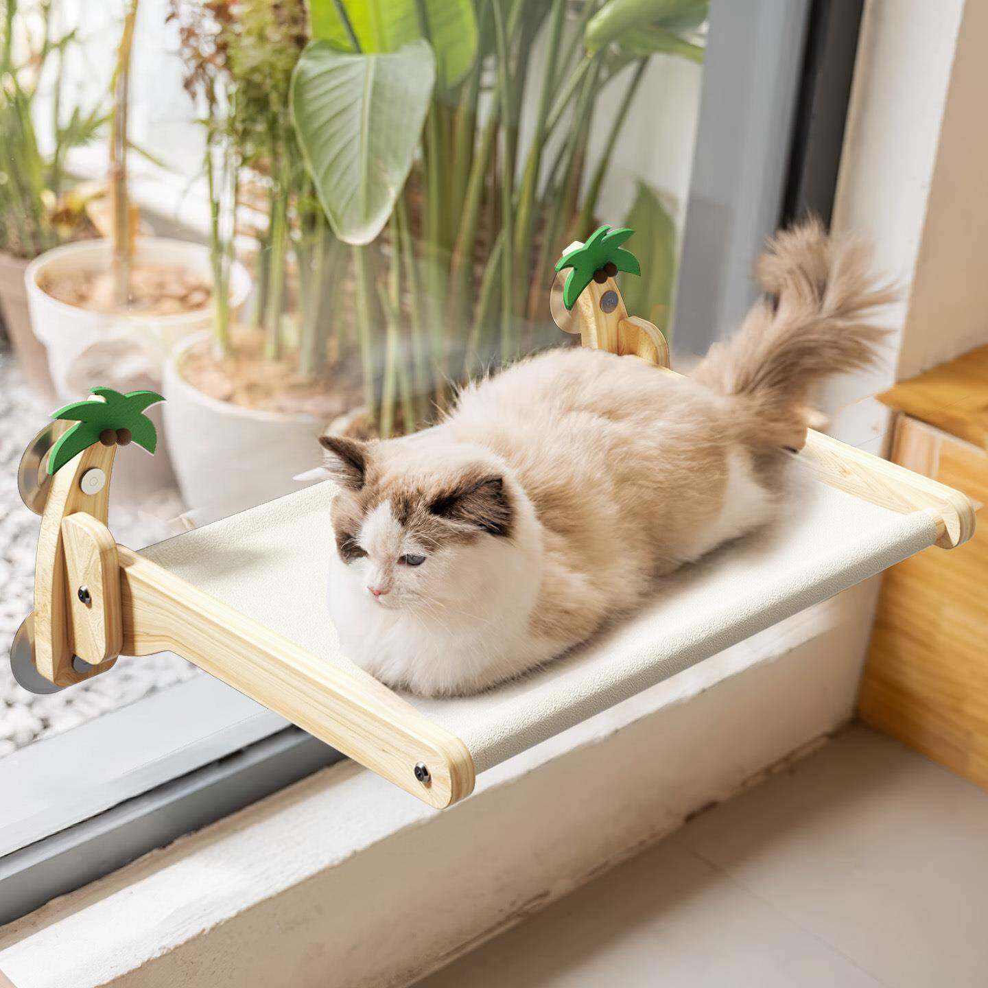 春夏实木猫吊床吸盘免打孔可折叠猫咪窗边窝悬挂式猫床宠物窝用品