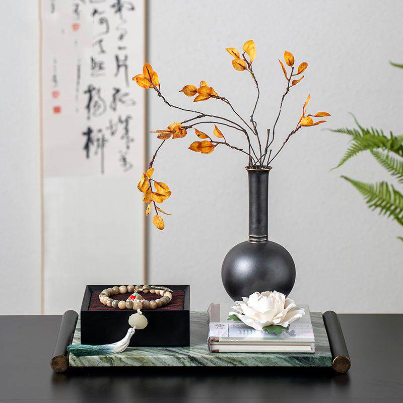 新中式禅意花器托盘组合摆件宋代美学茶几书房样板间飘窗茶桌装饰