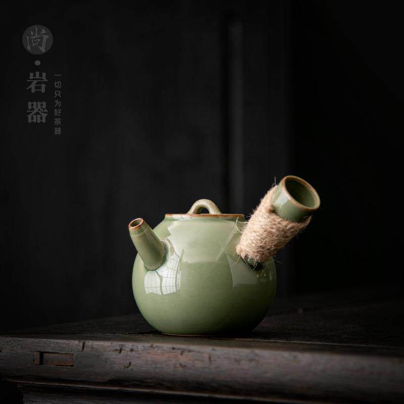 复古陶瓷茶壶青瓷侧把壶防烫手抓过滤泡茶壶创意单壶温茶壶手把壶