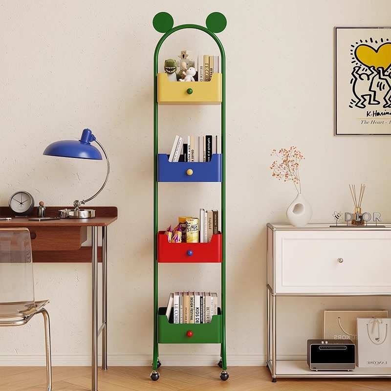 多巴胺书架儿童不占空间铁艺落地客厅置物架小型可移动床头书柜