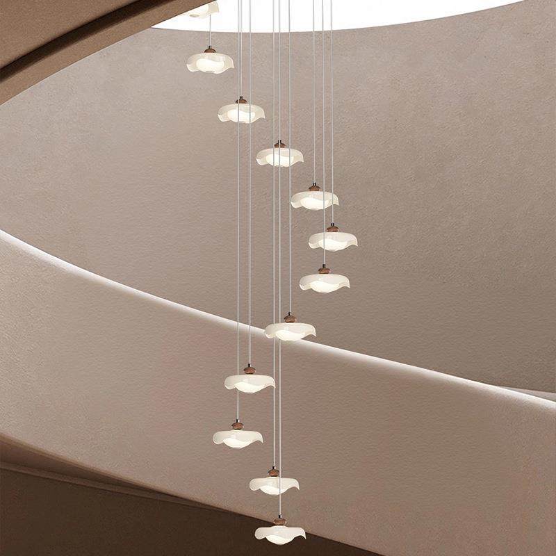 楼梯吊灯法式中奶油风169别墅公寓旋lof复t式挑空古客厅转楼梯长