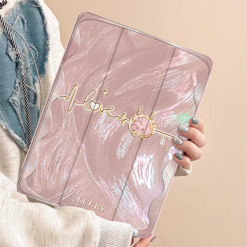 适用于【进口超纤皮】羽纱心跳龙适用ipad11保护壳11代ipadair7套新款ipadpro2024平板10代mini7带笔槽三折13