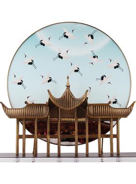 新中式百鹤图金属屏风摆件玄关售楼处酒店样板房软装饰品中式风格