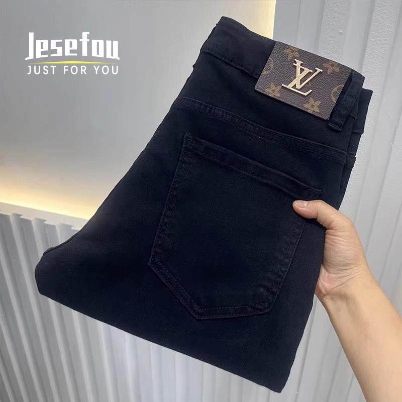 Jesefou轻奢牛仔裤男士修身直筒弹力休闲长裤百搭潮流覆古小脚裤